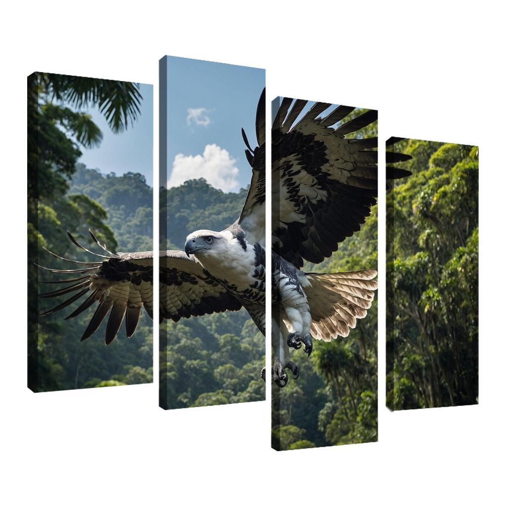 The Regal Harpy Eagle Soaring Over The Rainforest Framed Paintings