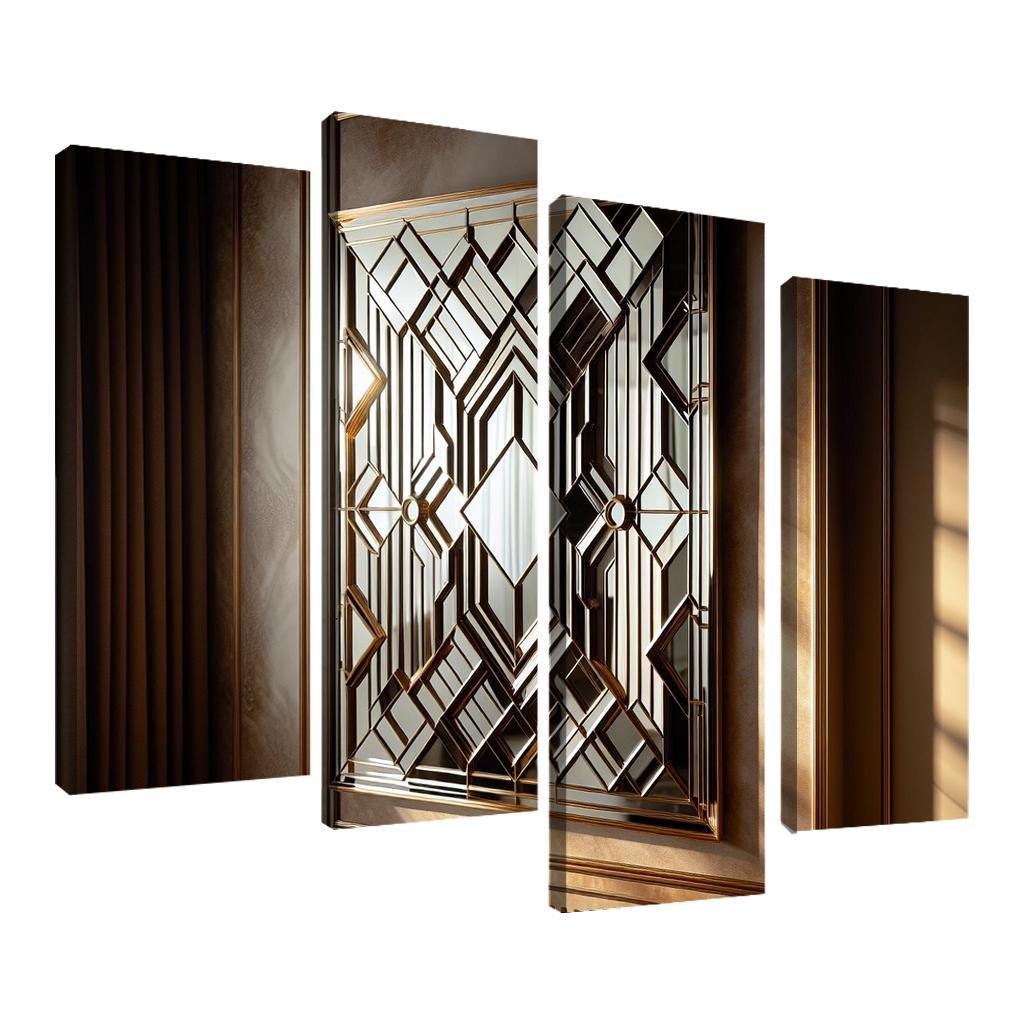 Art Deco Mirror with Geometric Design 4 Piece HD Canvas Wall Art-Original Frame