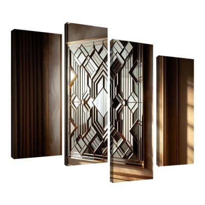Art Deco Mirror with Geometric Design 4 Piece HD Canvas Wall Art-Original Frame