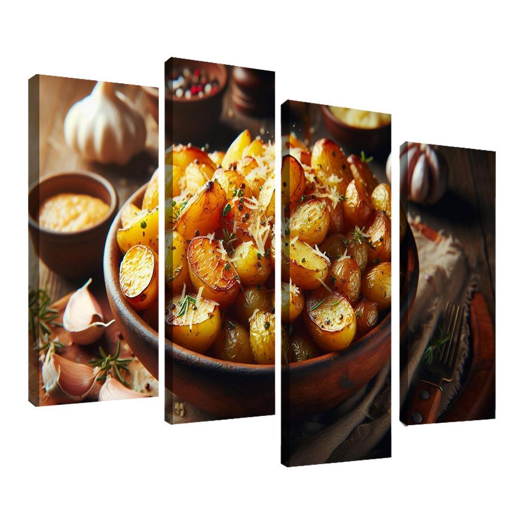 Herbed Garlic Parmesan Roasted Potatoes 4 Piece HD Canvas Wall Art-Original Frame