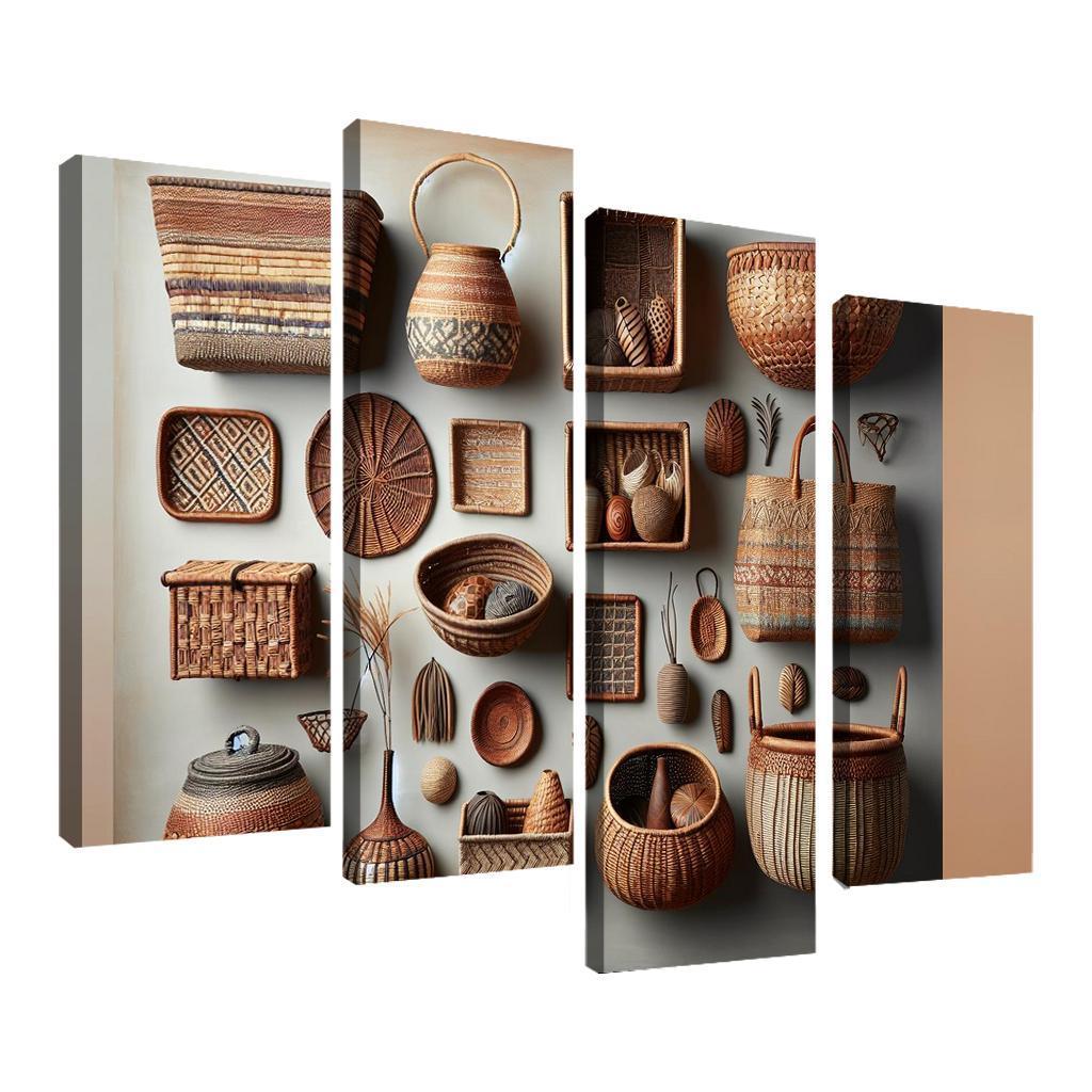 Artisan-Made Woven Baskets 4 Piece HD Canvas Wall Art-Original Frame