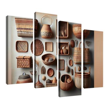 Artisan-Made Woven Baskets 4 Piece HD Canvas Wall Art-Original Frame