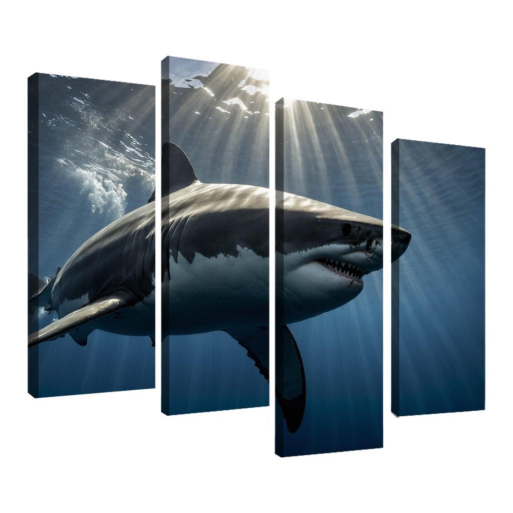 The Fearsome Great White Shark Of The Ocean Canvas Paintings Frame