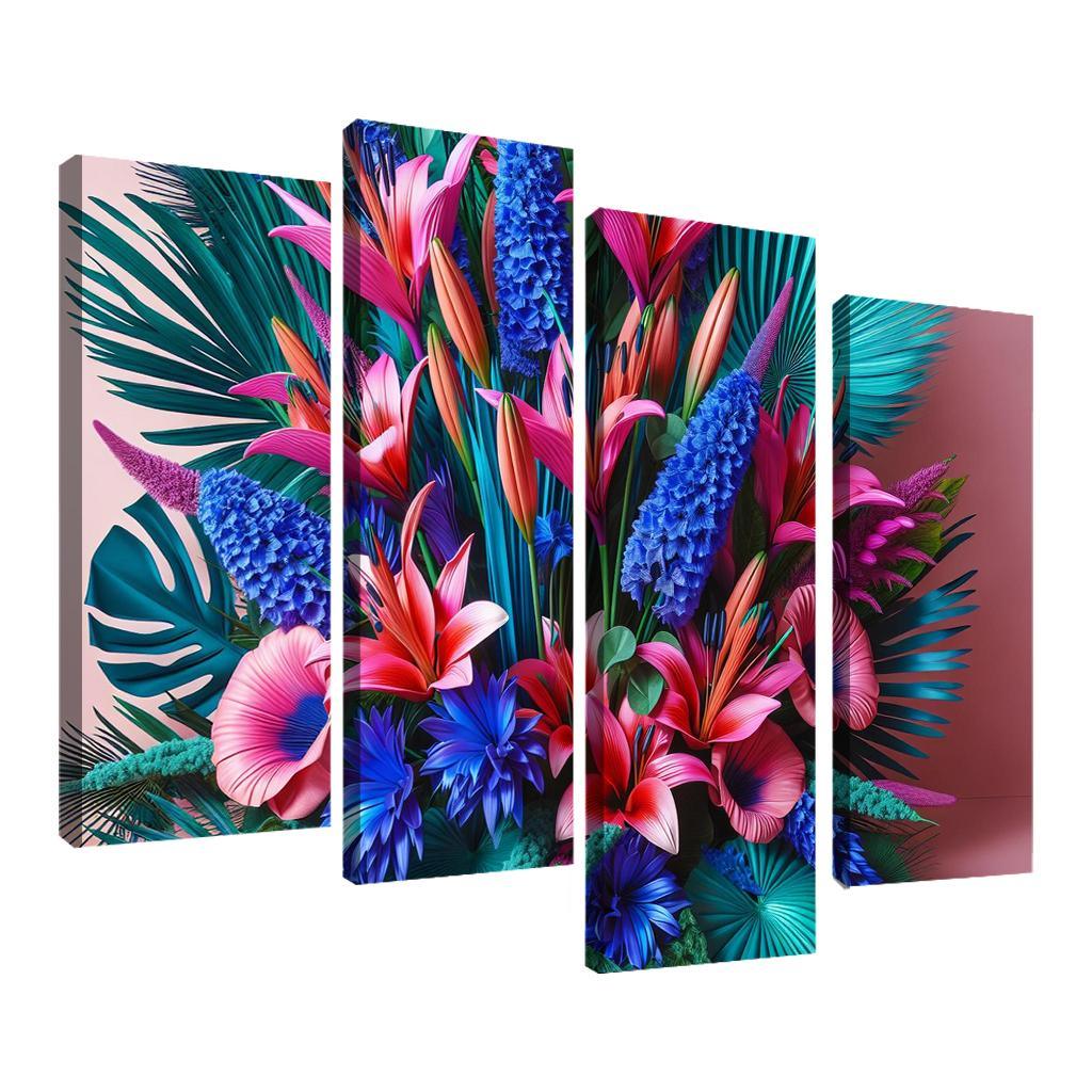 Glistening Tropics A Coastal Floral Experience 4 Piece HD Canvas Wall Art-Original Frame