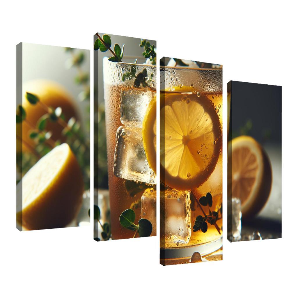 Lemon Thyme Infused Iced Tea 4 Piece HD Canvas Wall Art-Original Frame