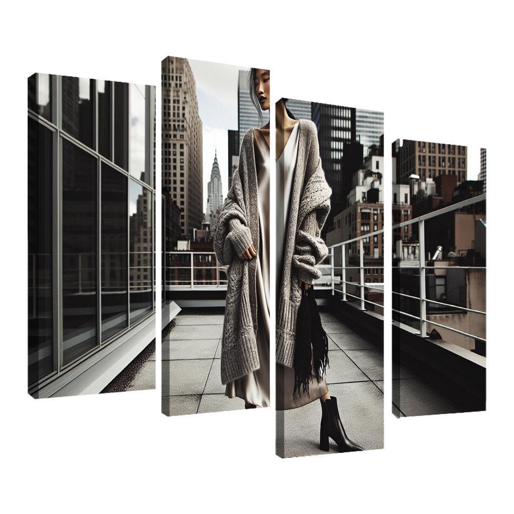 Layered Textures Combining Fabrics 4 Piece HD Canvas Wall Art-Original Frame