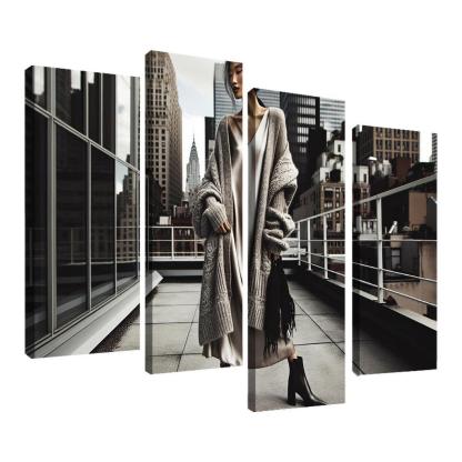 Layered Textures Combining Fabrics 4 Piece HD Canvas Wall Art-Original Frame