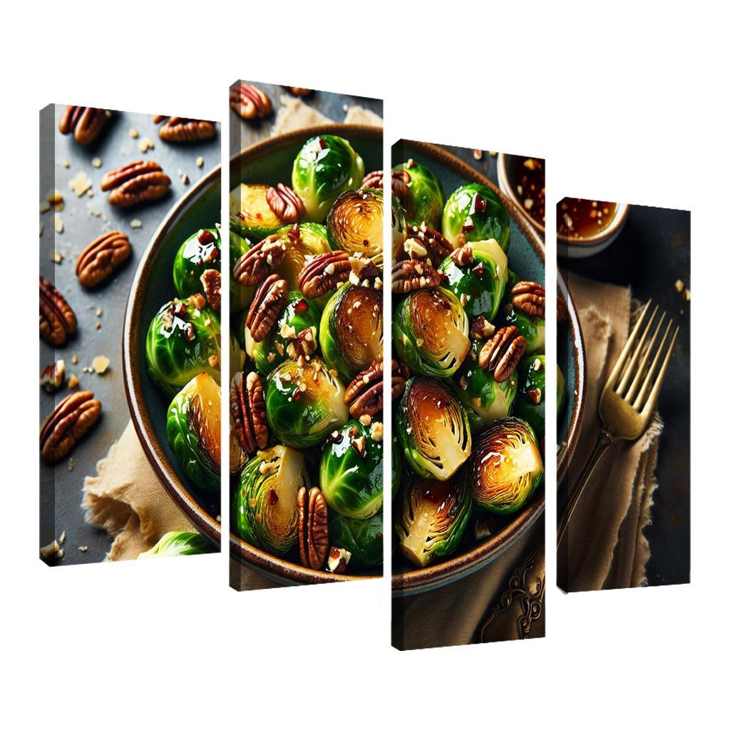 Cinnamon Maple Roasted Brussels Sprouts 4 Piece HD Canvas Wall Art-Original Frame
