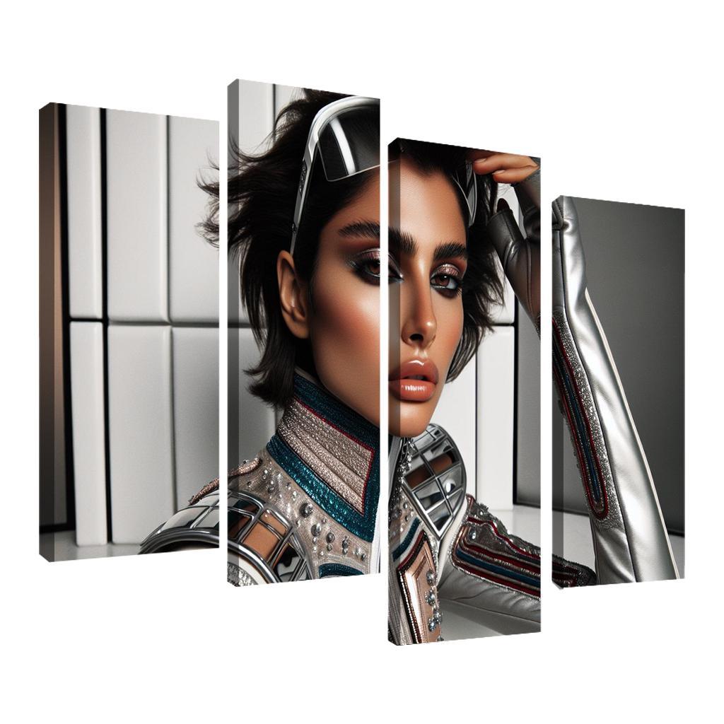 Retro Futurism Fashioning the Future 4 Piece HD Canvas Wall Art-Original Frame