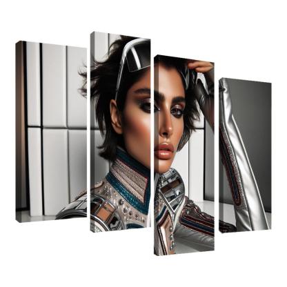 Retro Futurism Fashioning the Future 4 Piece HD Canvas Wall Art-Original Frame