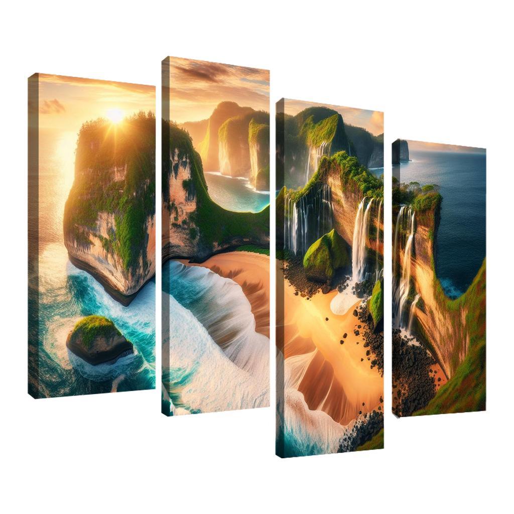 Cascading Waterfalls Beach Natural Wonder Oil Paintings Frame