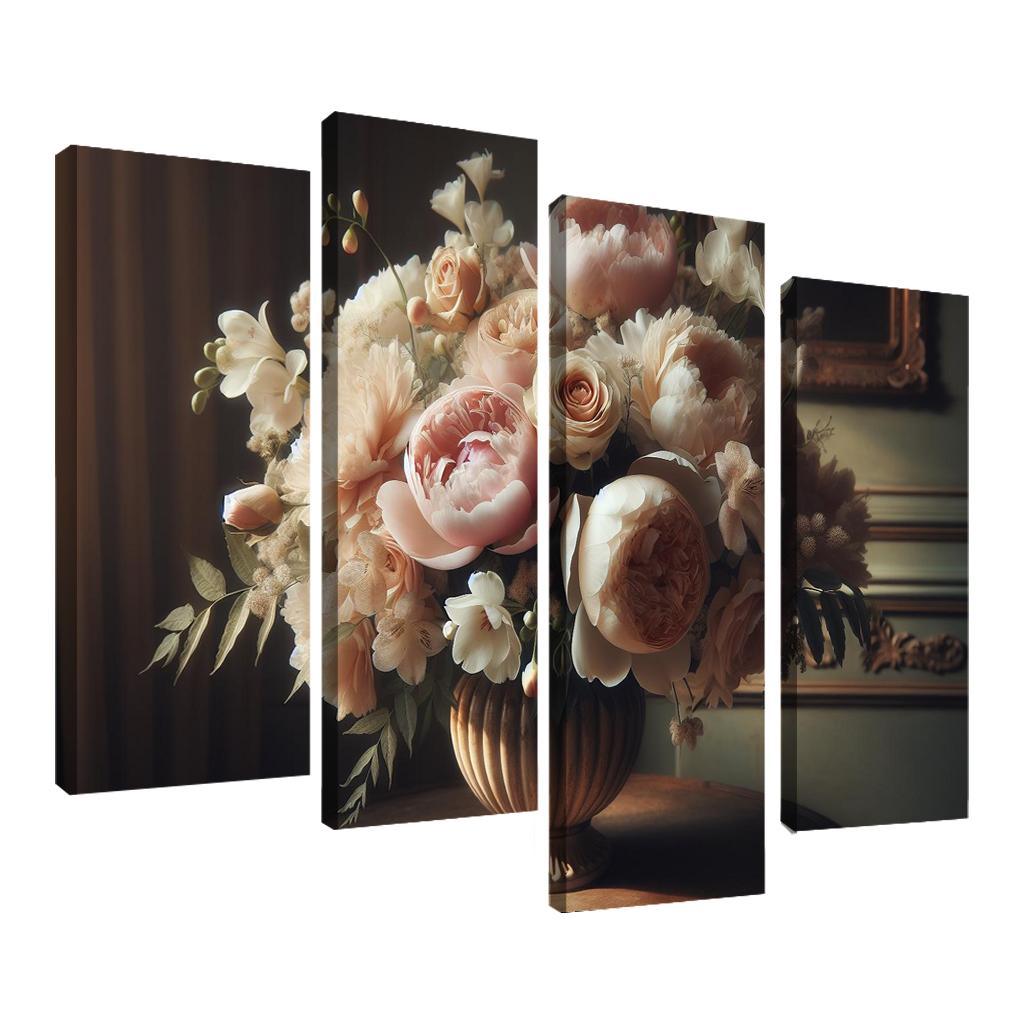 Victorian Romance A Nostalgic Floral Display 4 Piece HD Canvas Wall Art-Original Frame
