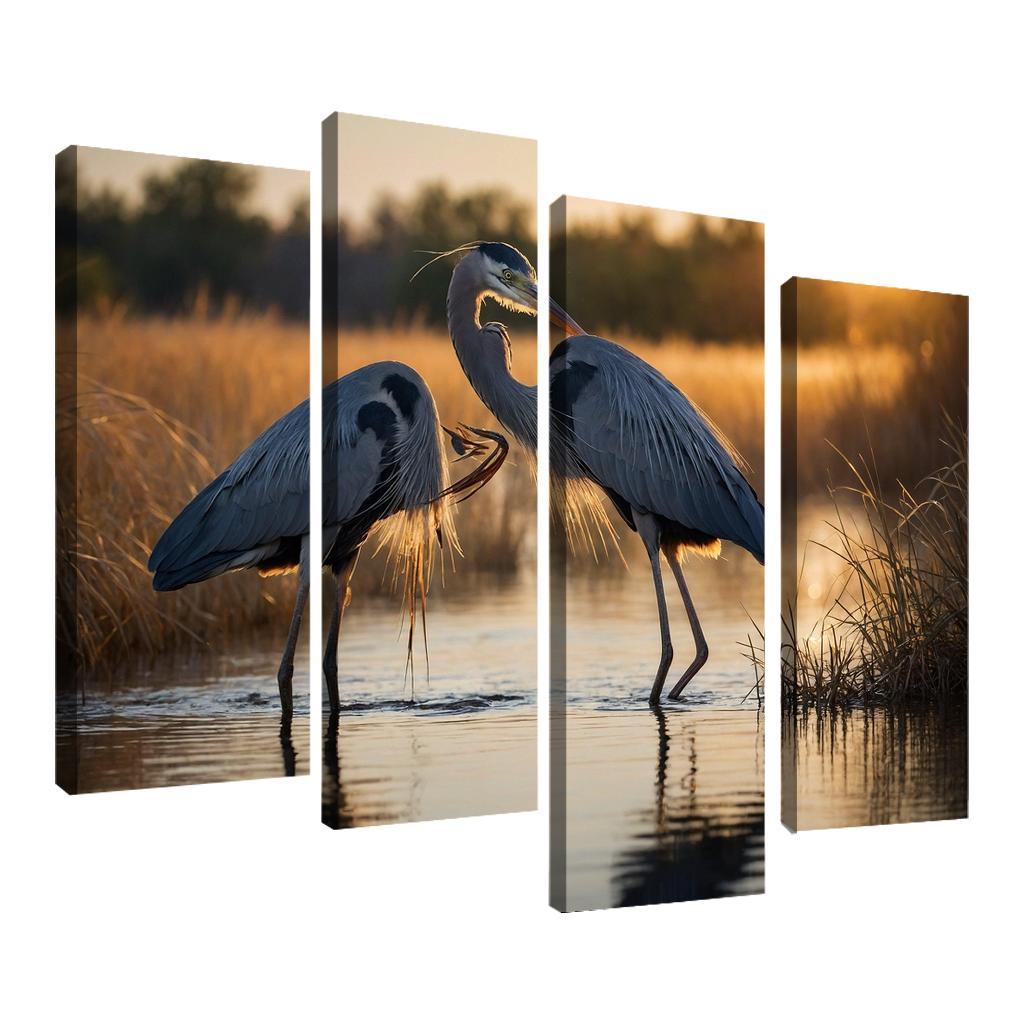 The Majestic Great Blue Heron By The Waterside Framed Paintings