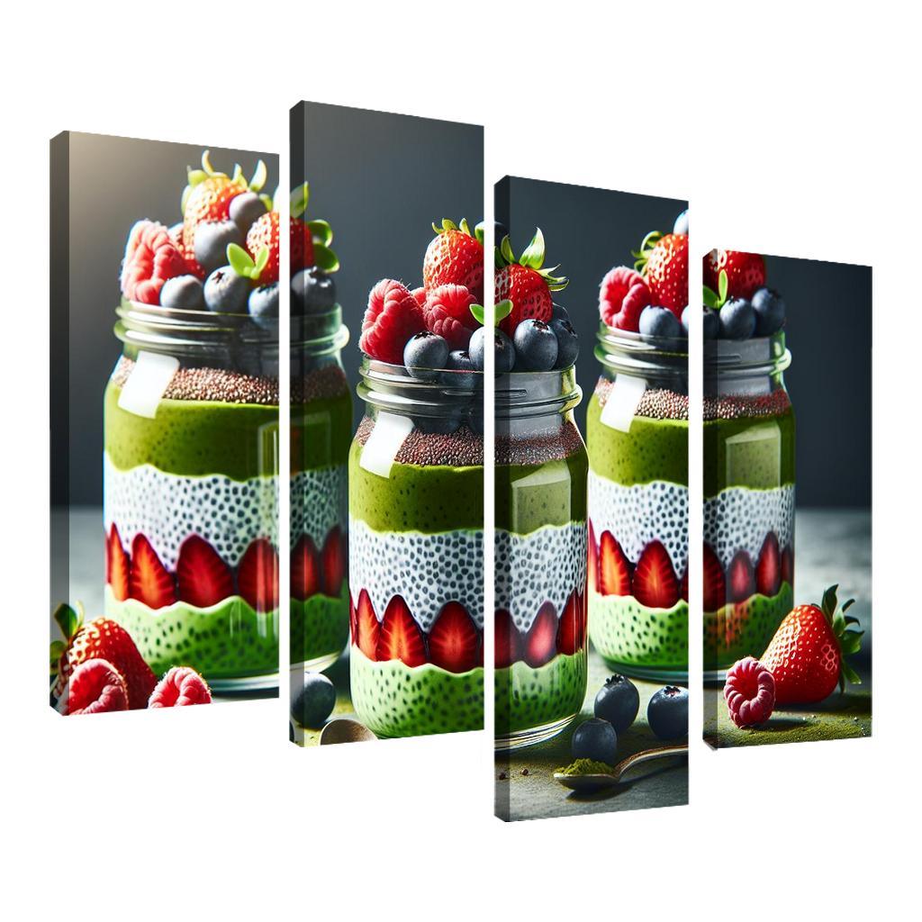 Matcha Chia Seed Pudding 4 Piece HD Canvas Wall Art-Original Frame