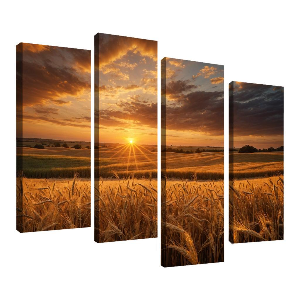 The Glorious Shades of Sunset on Rolling Fields 4 Piece HD Canvas Wall Art-Original Frame