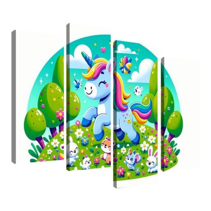 Rainbow Unicorn Friends 4 Piece HD Canvas Wall Art-Original Frame