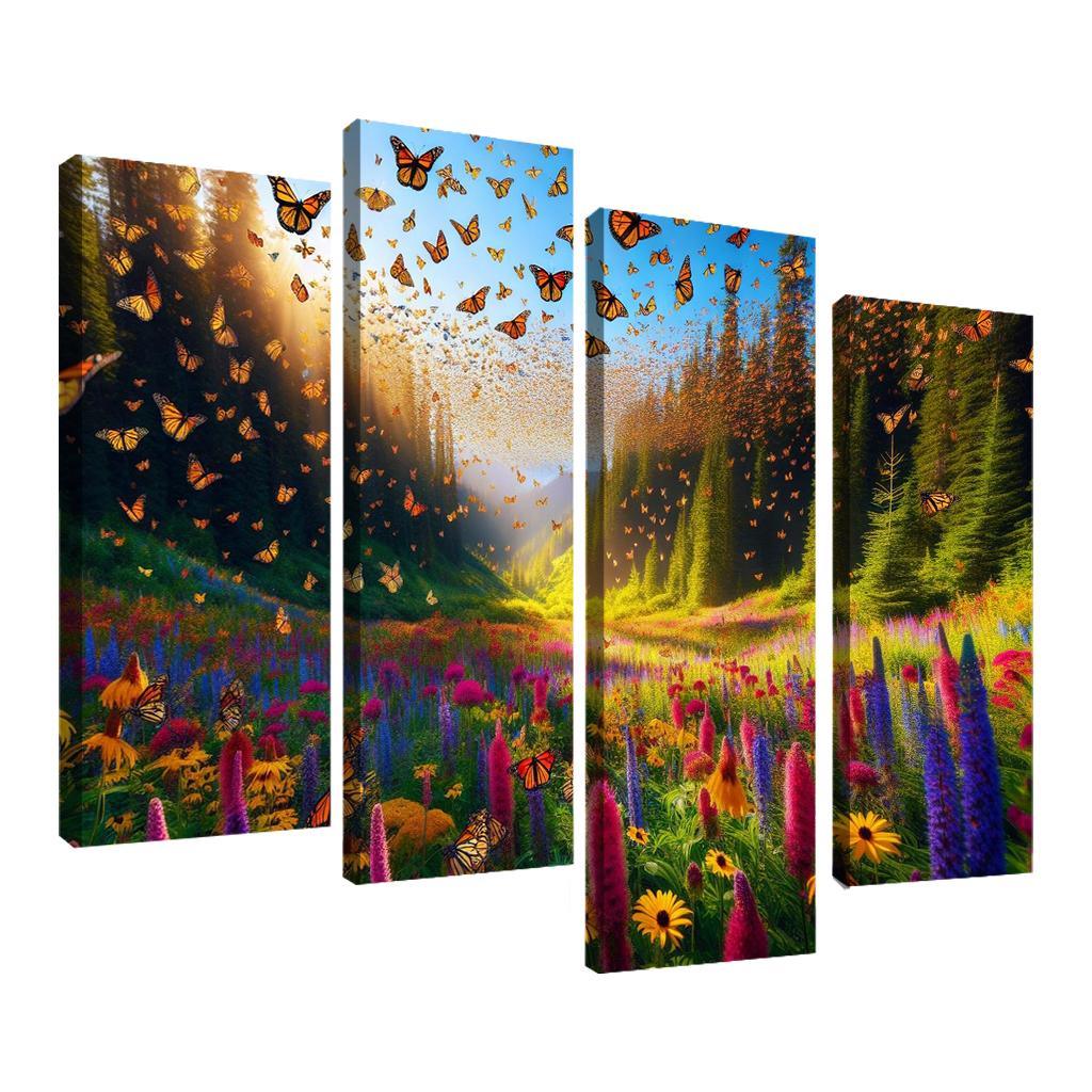The Incredible Journey of Monarch Butterflies 4 Piece HD Canvas Wall Art-Original Frame