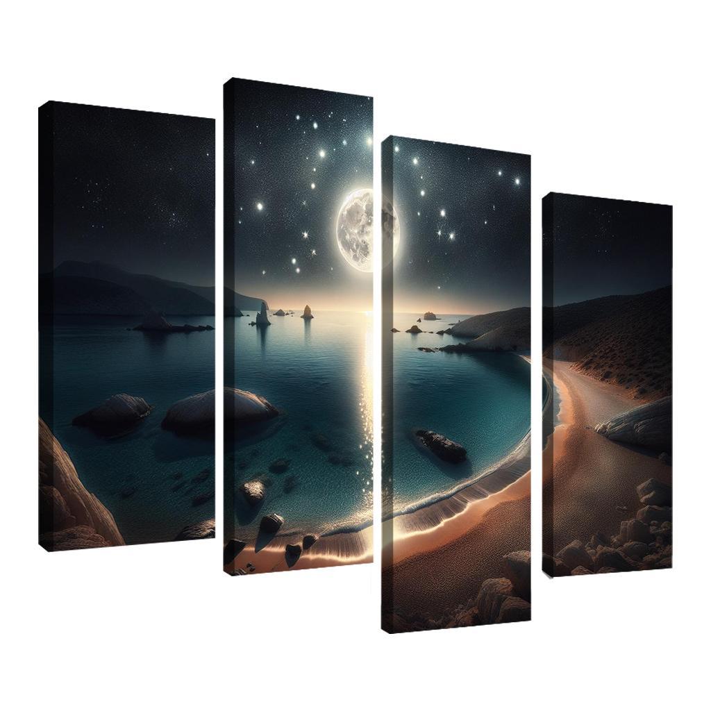 Moonlit Harbor A Coastal Retreat for Stargazers 4 Piece HD Canvas Wall Art-Original Frame