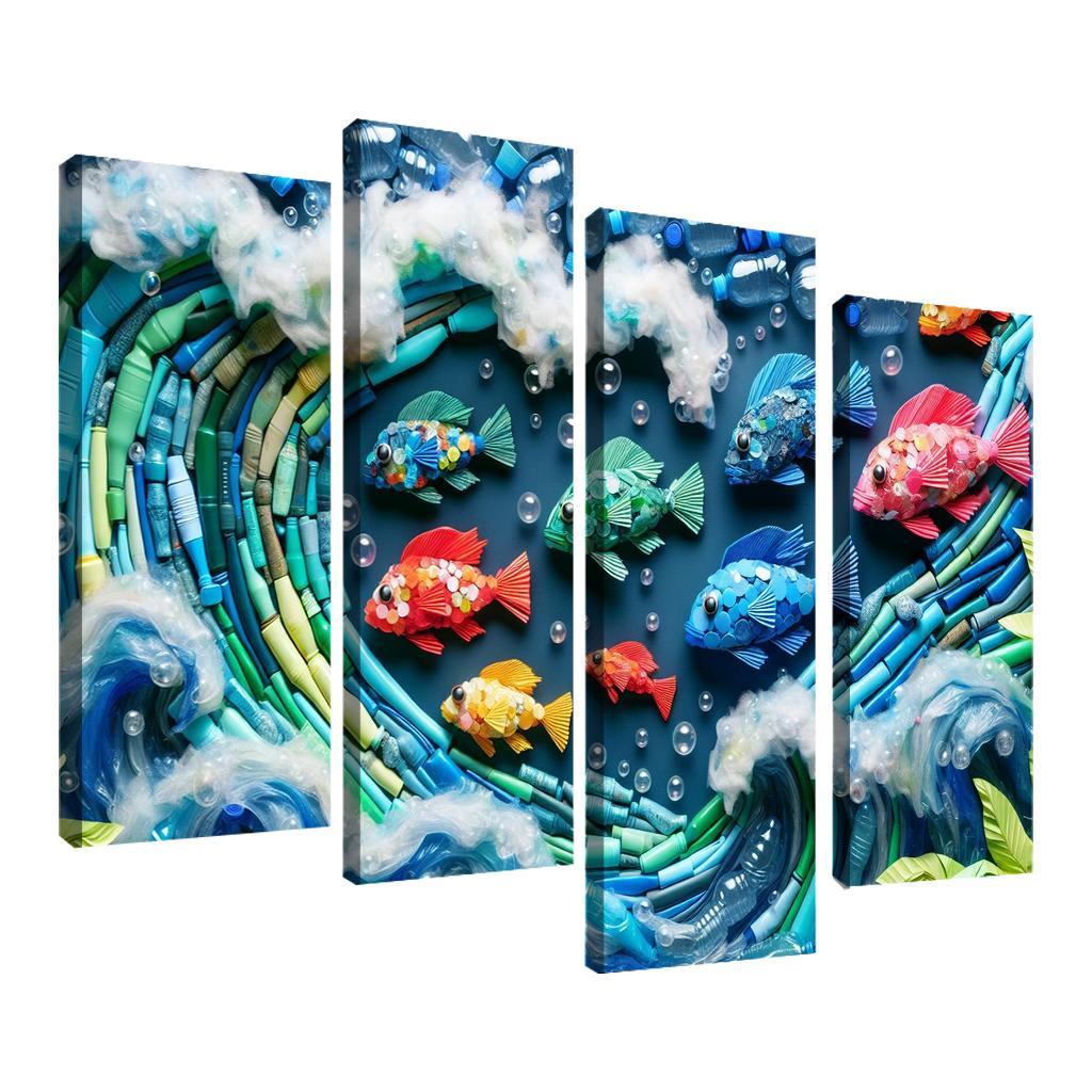 Plastic Ocean Art for Ocean Conservation 4 Piece HD Canvas Wall Art-Original Frame