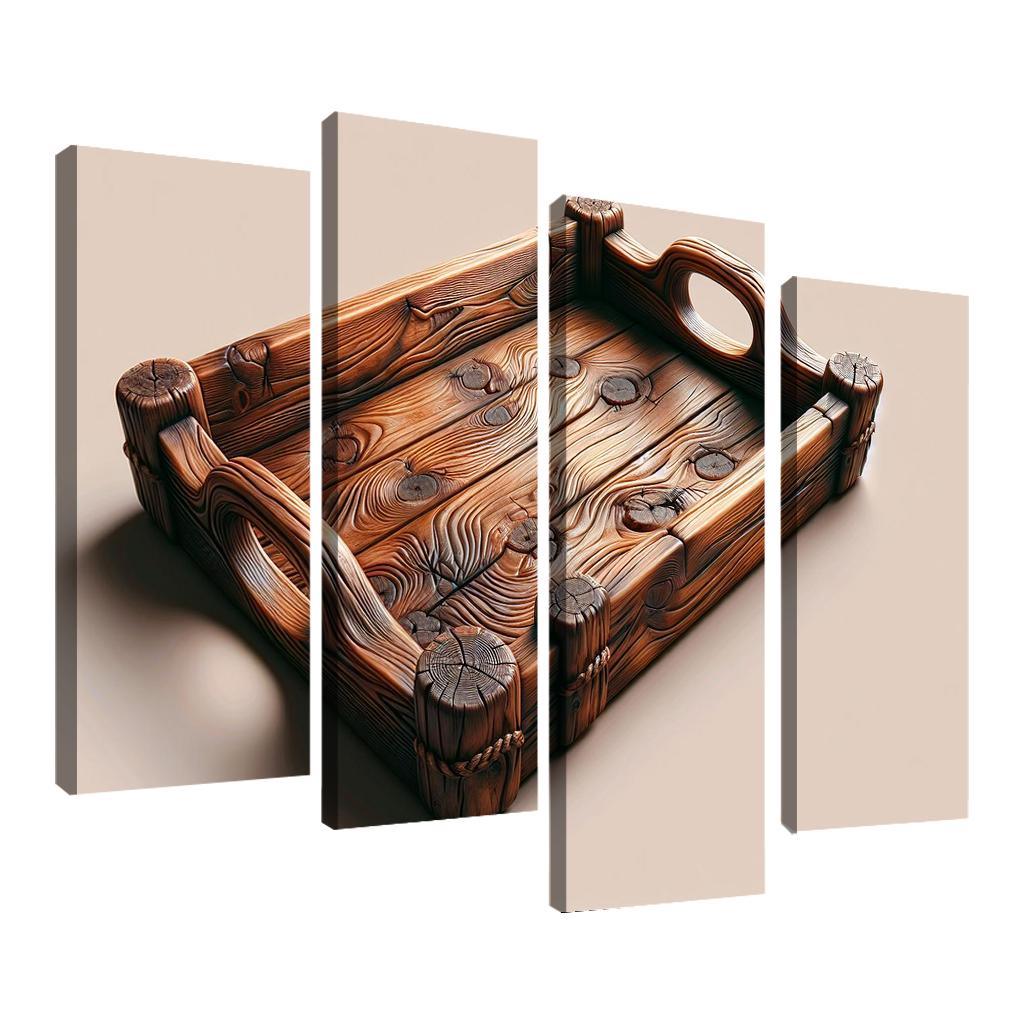 Rustic Wooden Tray with Handles 4 Piece HD Canvas Wall Art-Original Frame