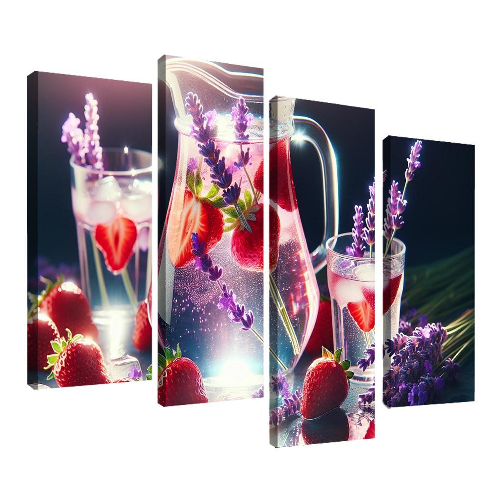 Strawberry Lavender Infused Water 4 Piece HD Canvas Wall Art-Original Frame