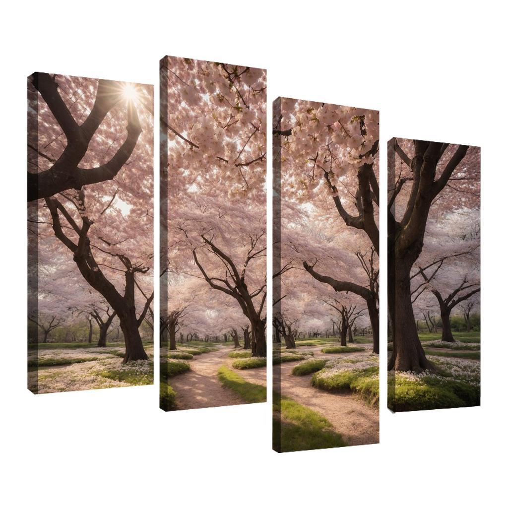 The Radiant Blossoms Of Cherry Blossom Grove Multi-panel Paintings