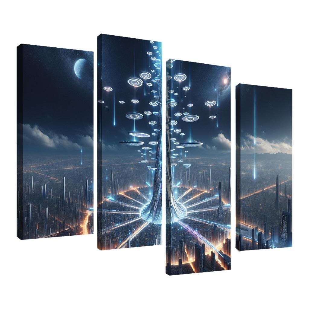 The Technomancer's Spire 4 Piece HD Canvas Wall Art-Original Frame
