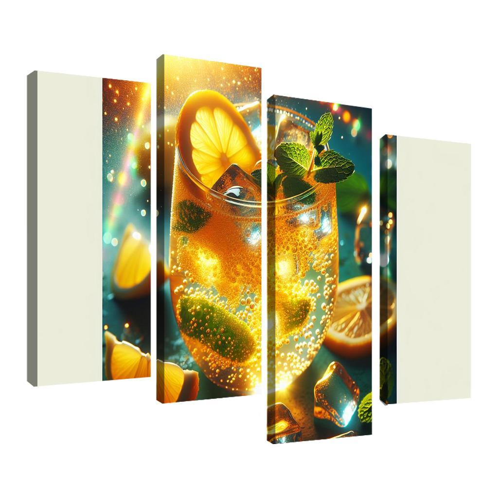 Golden Turmeric Ginger Lemonade 4 Piece HD Canvas Wall Art-Original Frame