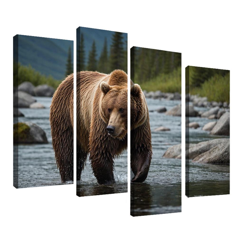 The Majestic Alaskan Brown Bear In A Mountain Stream Framed Paintings