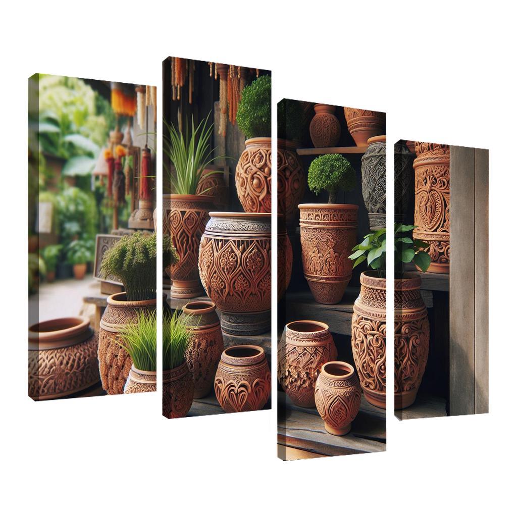 Handcrafted Terracotta Planters 4 Piece HD Canvas Wall Art-Original Frame