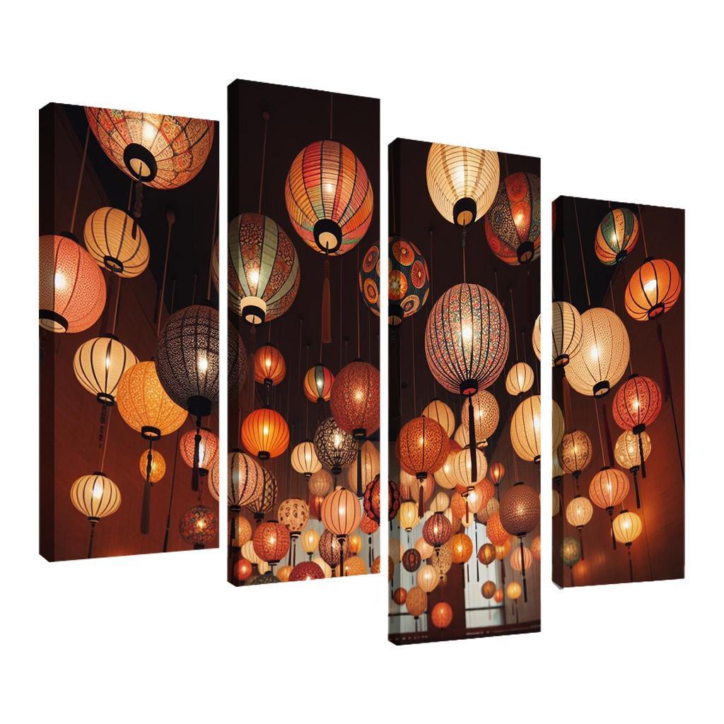 Whimsical Paper Lanterns 4 Piece HD Canvas Wall Art-Original Frame