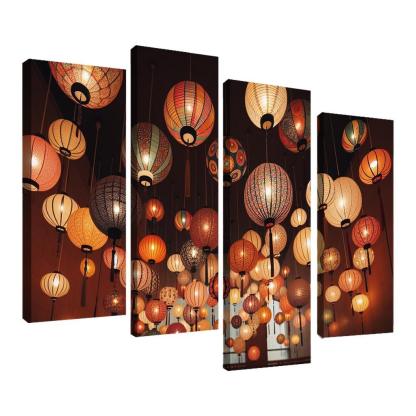 Whimsical Paper Lanterns 4 Piece HD Canvas Wall Art-Original Frame