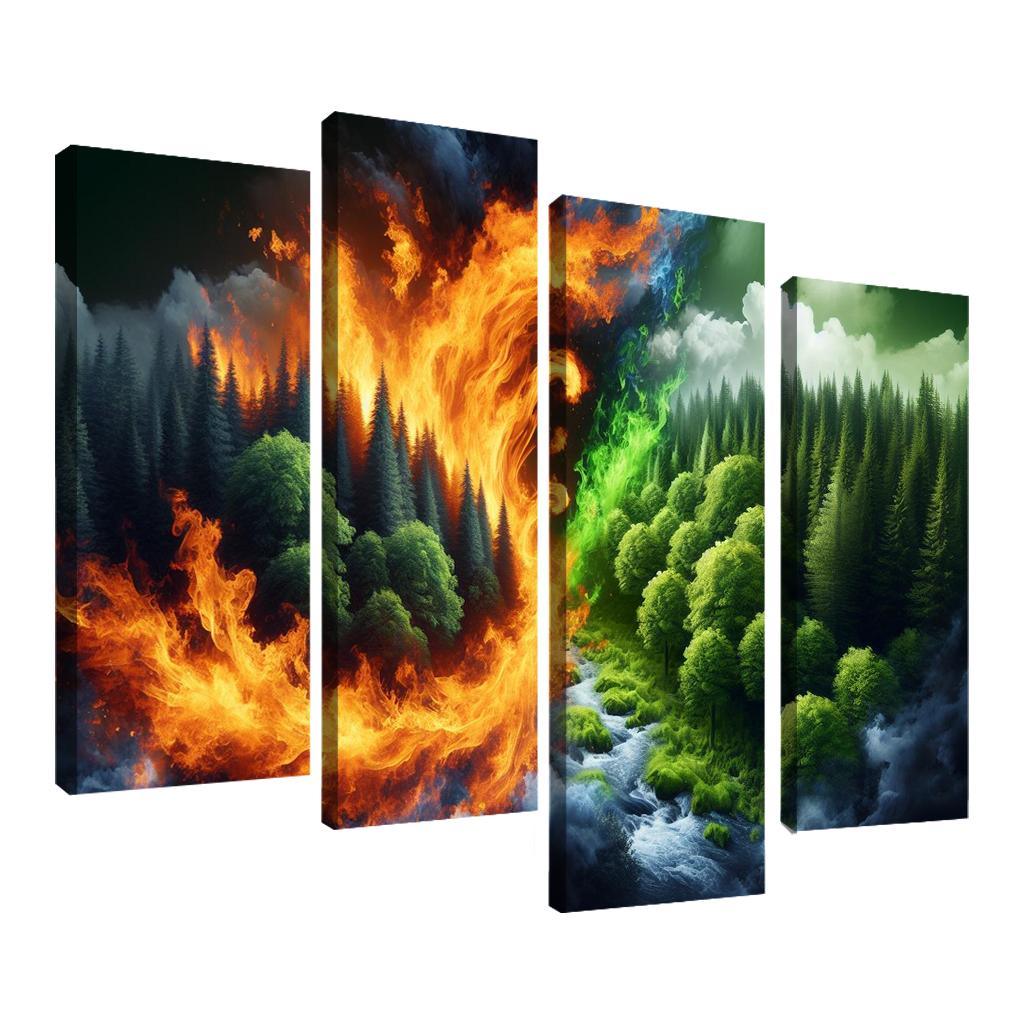 Flames of Awareness The Reality of Wildfires 4 Piece HD Canvas Wall Art-Original Frame