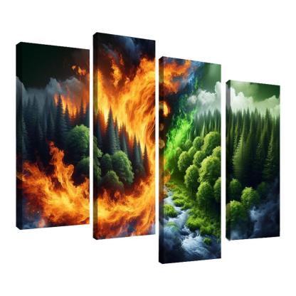 Flames of Awareness The Reality of Wildfires 4 Piece HD Canvas Wall Art-Original Frame