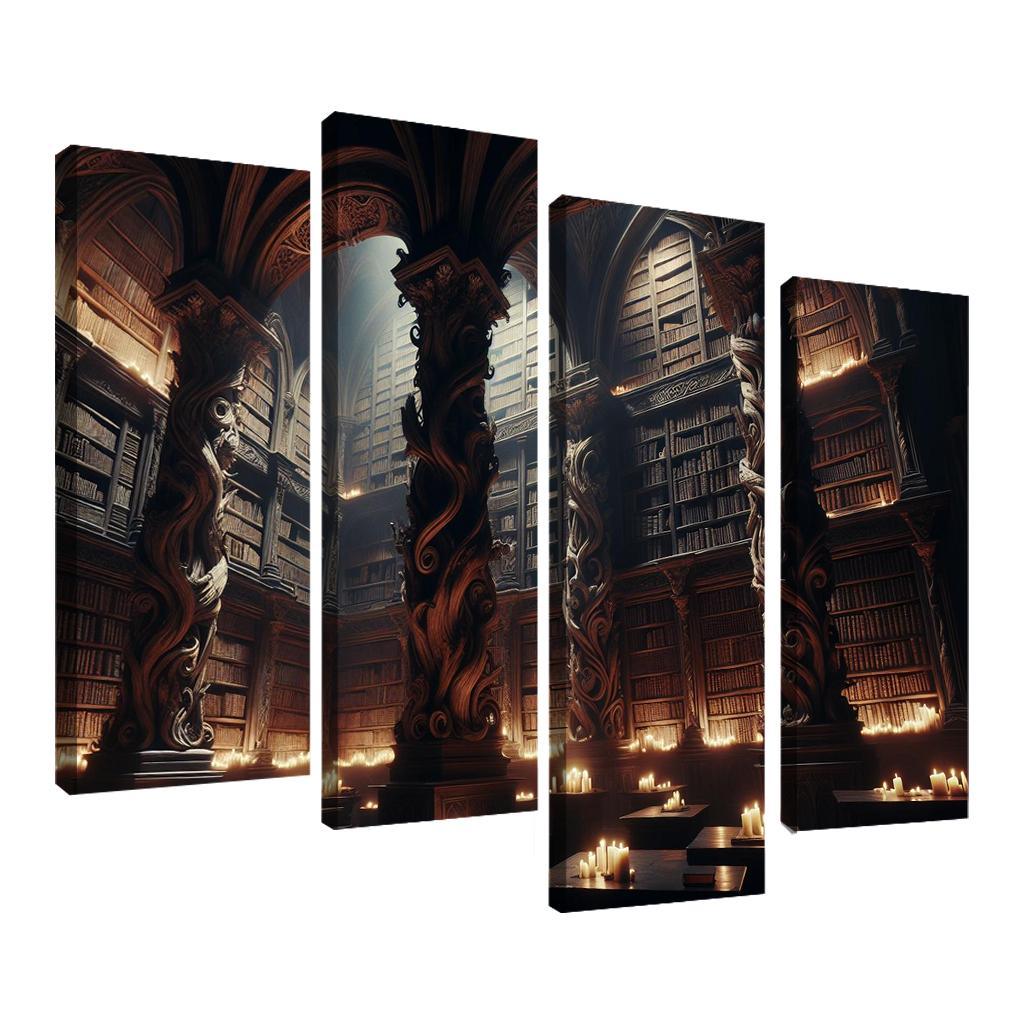Phantom Library Enchanted Shelves of Darkness 4 Piece HD Canvas Wall Art-Original Frame