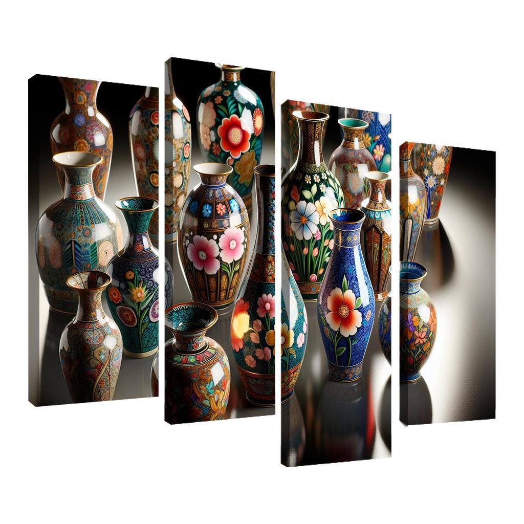 Ceramic Hand-Painted Vases 4 Piece HD Canvas Wall Art-Original Frame