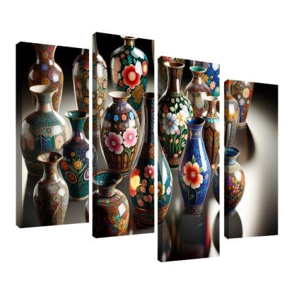 Ceramic Hand-Painted Vases 4 Piece HD Canvas Wall Art-Original Frame