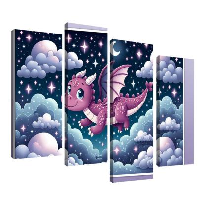 Dreamy Dragon 4 Piece HD Canvas Wall Art-Original Frame