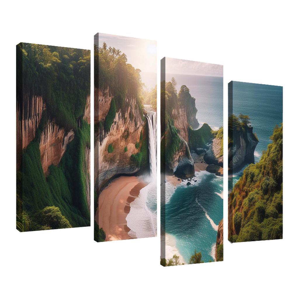 Cascading Waterfalls Beach Modern Paintings Frame