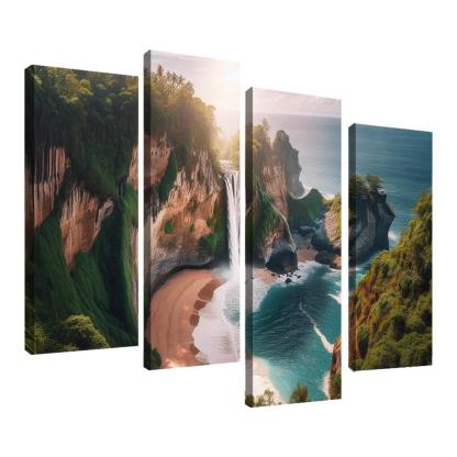 Cascading Waterfalls Beach Modern Paintings Frame