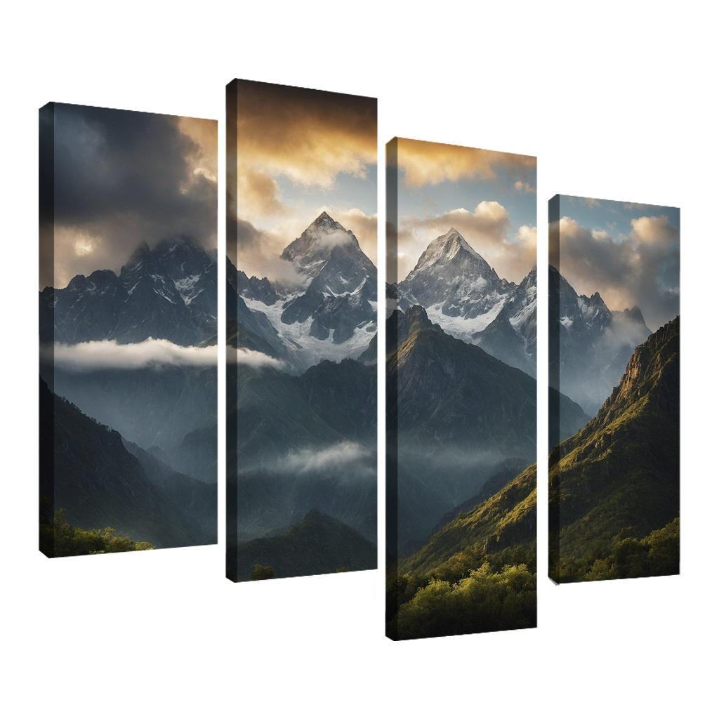 The Ethereal Serenity Of Cloudy Mountain Peaks Multi-panel Paintings