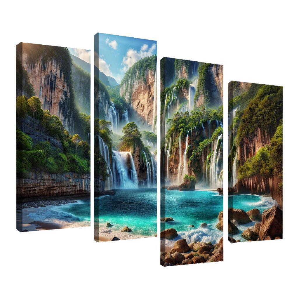 Cascading Waters Beach With Waterfalls Custom Paintings Frame