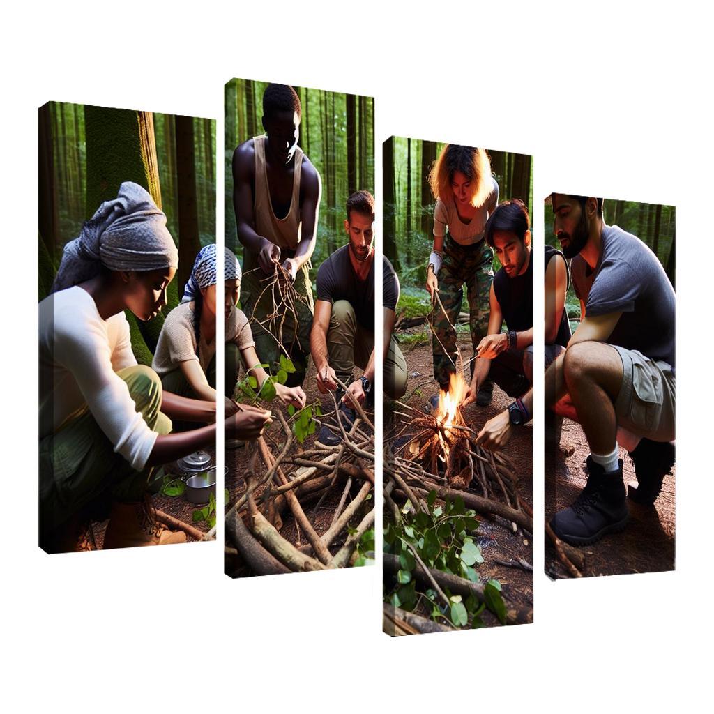 Wilderness Survival Learn the Art of Survival Skills 4 Piece HD Canvas Wall Art-Original Frame
