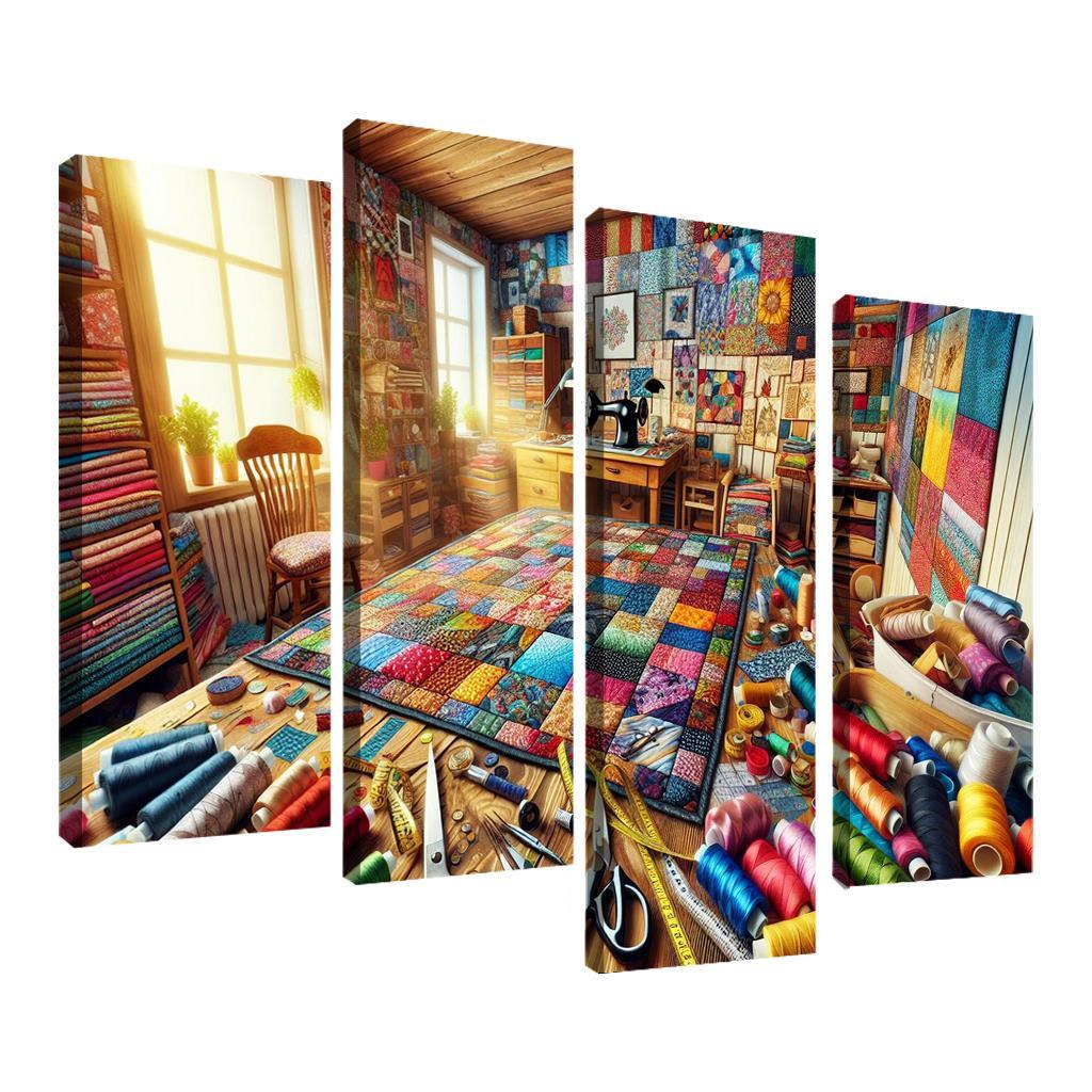 Quilting Stitching Together Memories 4 Piece HD Canvas Wall Art-Original Frame