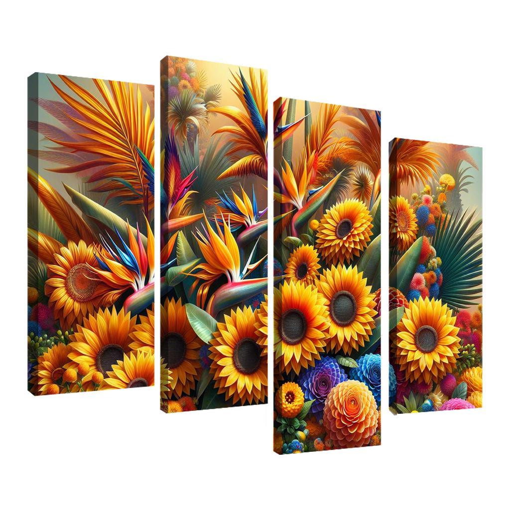 Festival of Colors A Celebration of Floral Diversity 4 Piece HD Canvas Wall Art-Original Frame