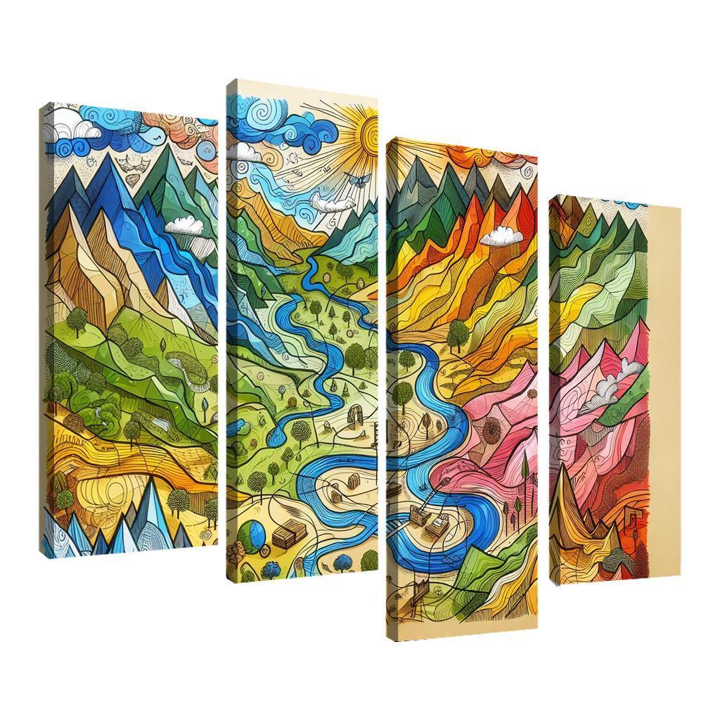 Emotional Cartography of the Heart 4 Piece HD Canvas Wall Art-Original Frame