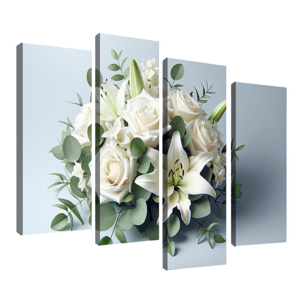 Timeless Elegance The Classic White Floral Arrangement 4 Piece HD Canvas Wall Art-Original Frame