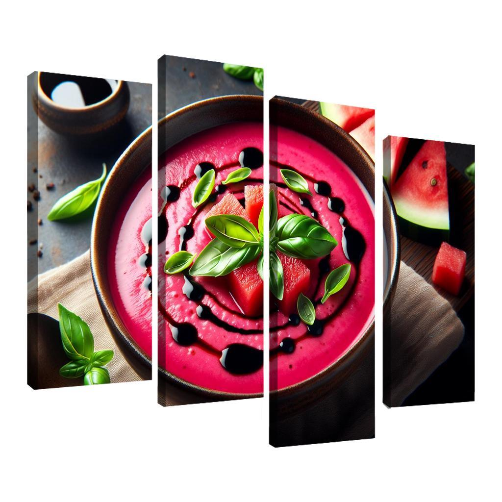 Chilled Watermelon Basil Soup 4 Piece HD Canvas Wall Art-Original Frame