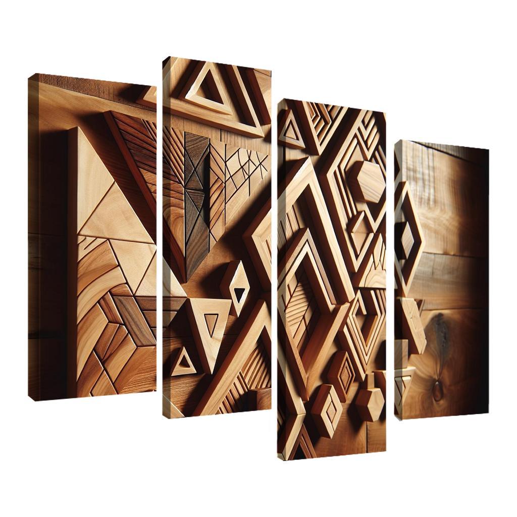 Geometric Wooden Wall Shelves 4 Piece HD Canvas Wall Art-Original Frame