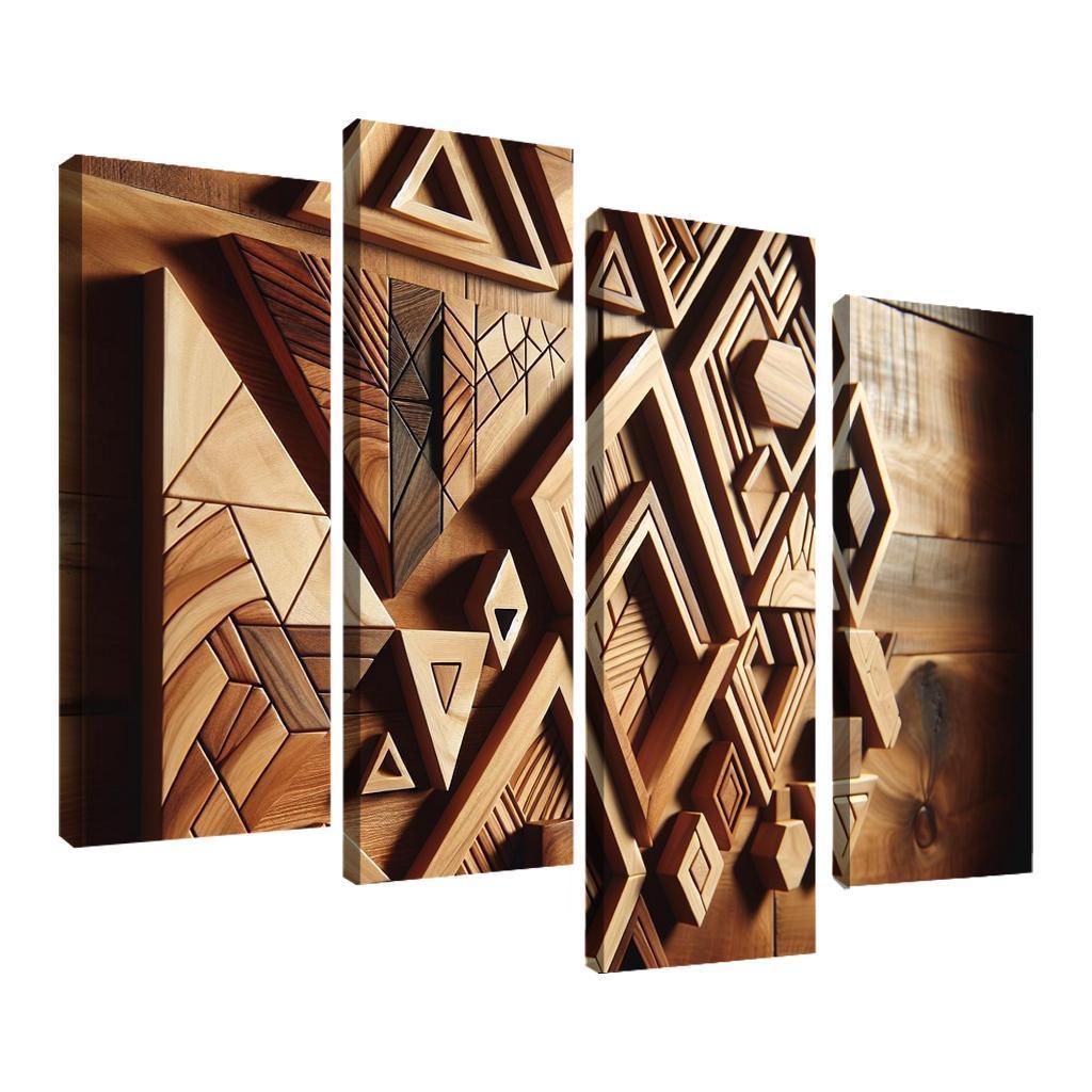 Geometric Wooden Wall Shelves 4 Piece HD Canvas Wall Art-Original Frame